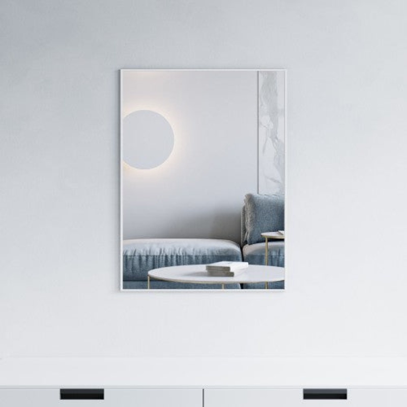 Dowell Matt White Aluminum and Glass Framed Wall Bathroom Mirror