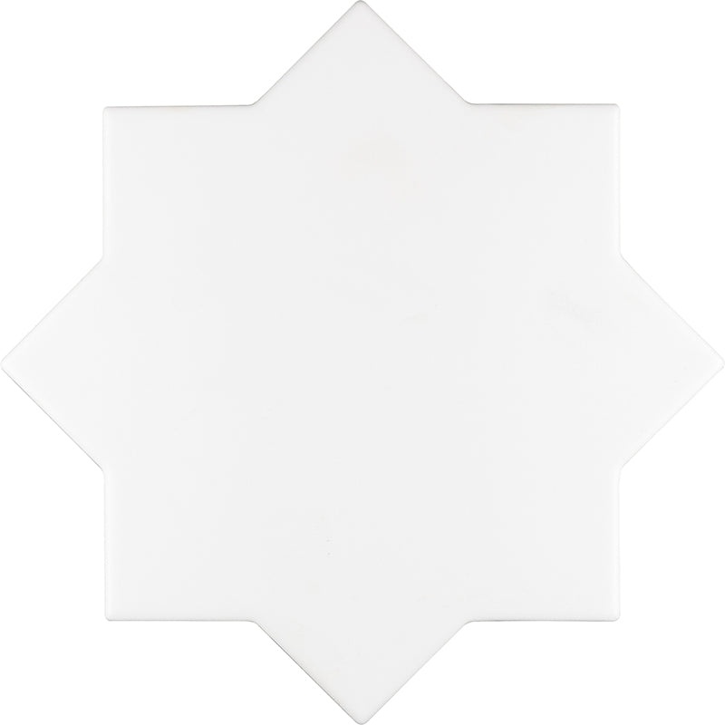 Moorish White Star Ceramic Tile - Matte - 5.35" X 5.35"