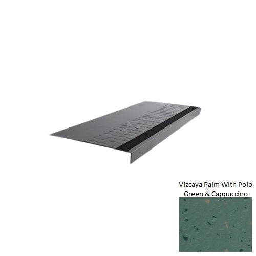 Spextones Vizcaya Palm With Polo Green & Cappuccino Type 776 With Flush Carborundum Stip Distinct Designs Rubber - 12" X 72" Stair Tread - Rgt Radial Ii Raised Disc Design