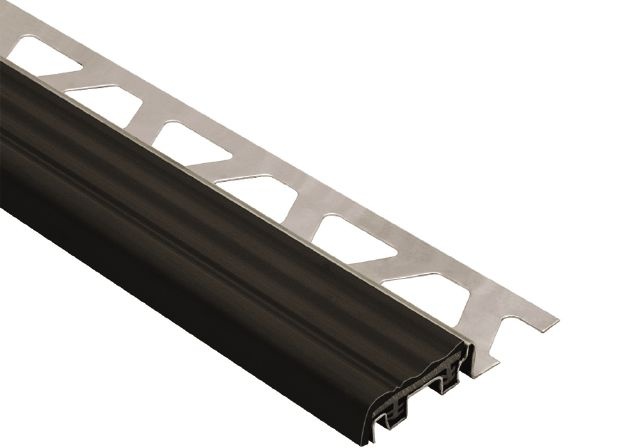 Trep Se Stair Nose Metal Tile Edging Trim - Stainless Steel With Black Insert