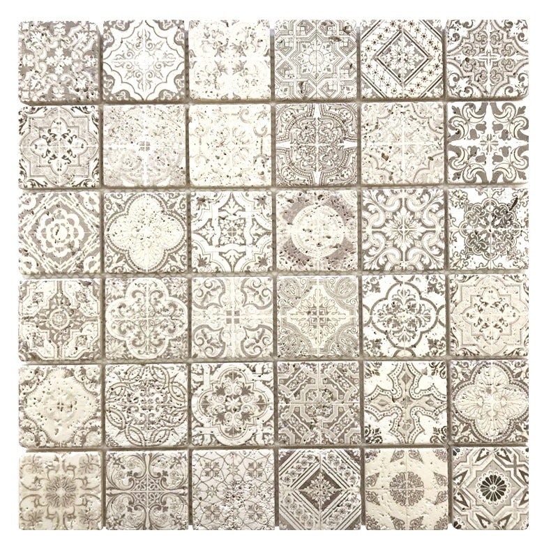Skalini Line Artistic Stone Festival 2 Travertine Mosaic - 1.9" X 1.9" - Painted