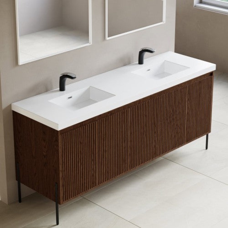 002 Series Walnut Double Sink Bathroom Vanity