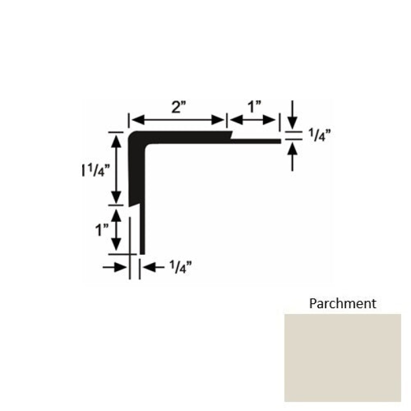 Solid 16 Parchment Rubber Double Flange Carpet Stair Nosing (Sq) - 2" X 9 Ft (108")