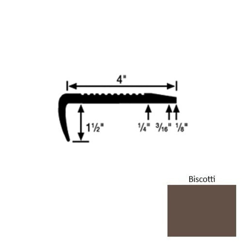 Solid 01 Biscotti Rubber Commercial Stair Nosing (Sq) - 4" X 9 Ft (108")