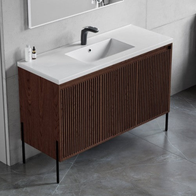 Walnut 48" Freestanding Bathroom Vanity with Ceramic Top