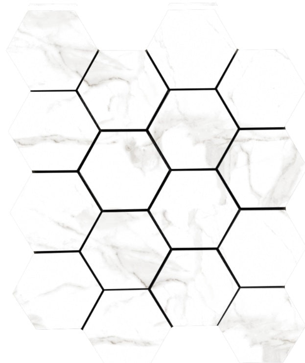 Lucca Calacatta Porcelain Mosaic - 3" Hexagon