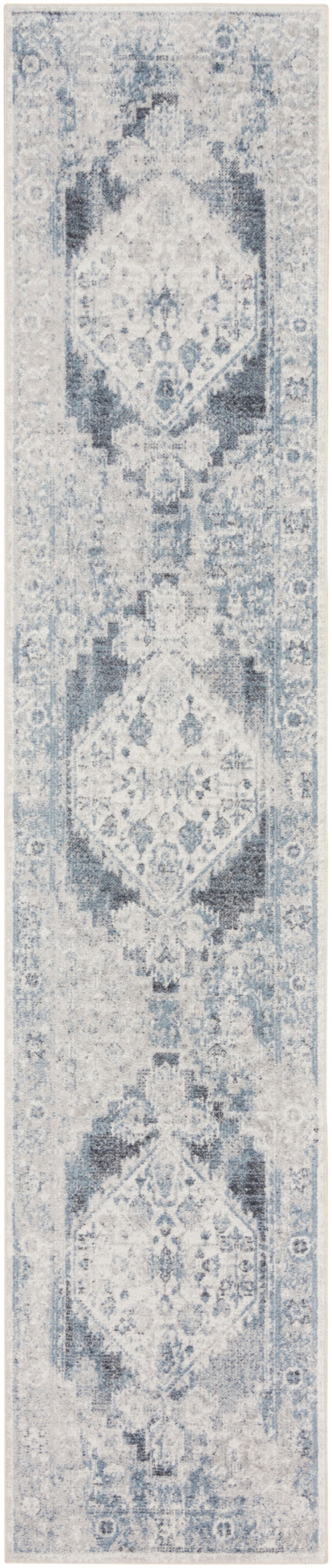 Astra Machine Washable Blue Ivory Vintage Area Rug