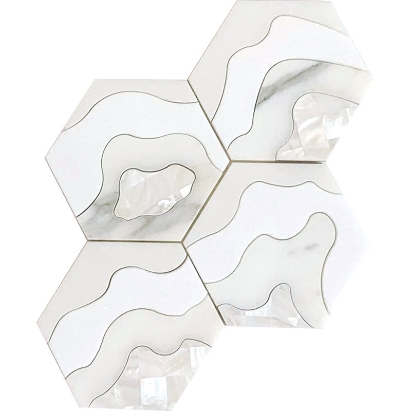 Skalini Line Waterjet Thassos / Paper White / Calacatta Gold Natural Stone Mosaic - Storm White - Polished