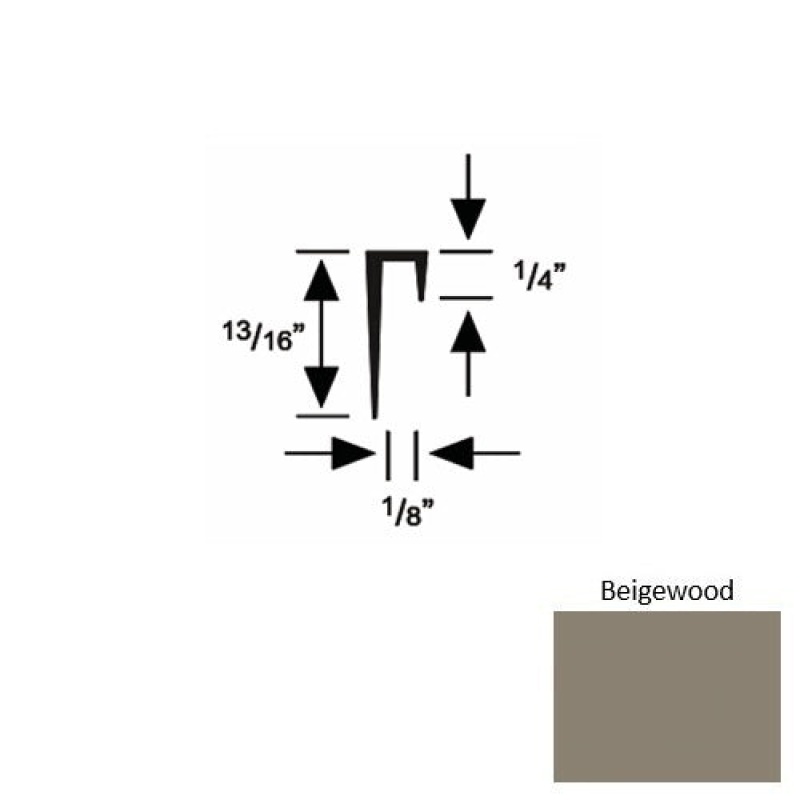 Solid 46 Beigewood Rubber Cove Cap Square - 1/8" X 9 Ft (108")