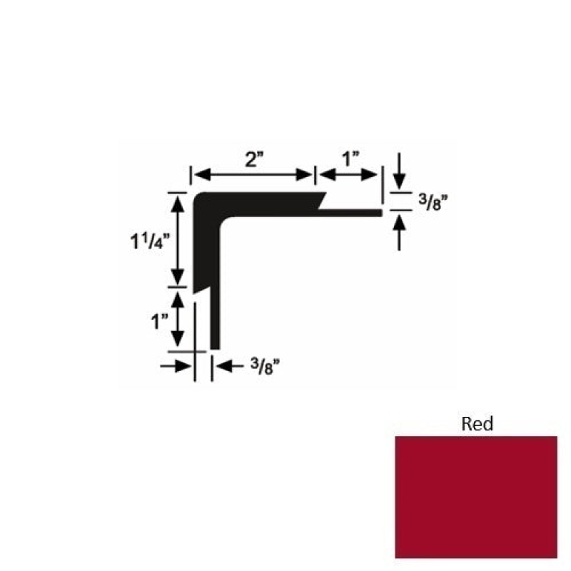 Solid 15 Red Rubber Double Flange Carpet Stair Nosing (Sq) - 2" X 9 Ft (108")