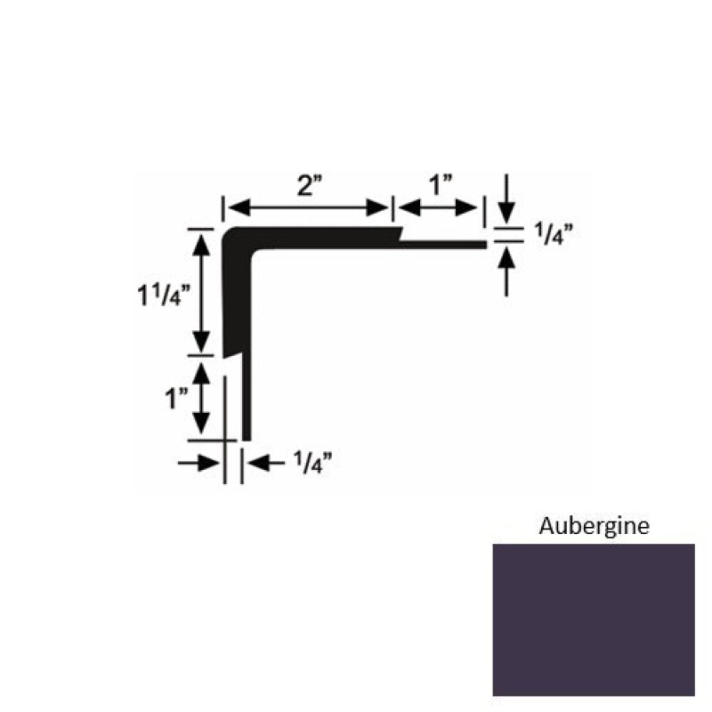 Solid 16 Aubergine Rubber Double Flange Carpet Stair Nosing (Sq) - 2" X 9 Ft (108")