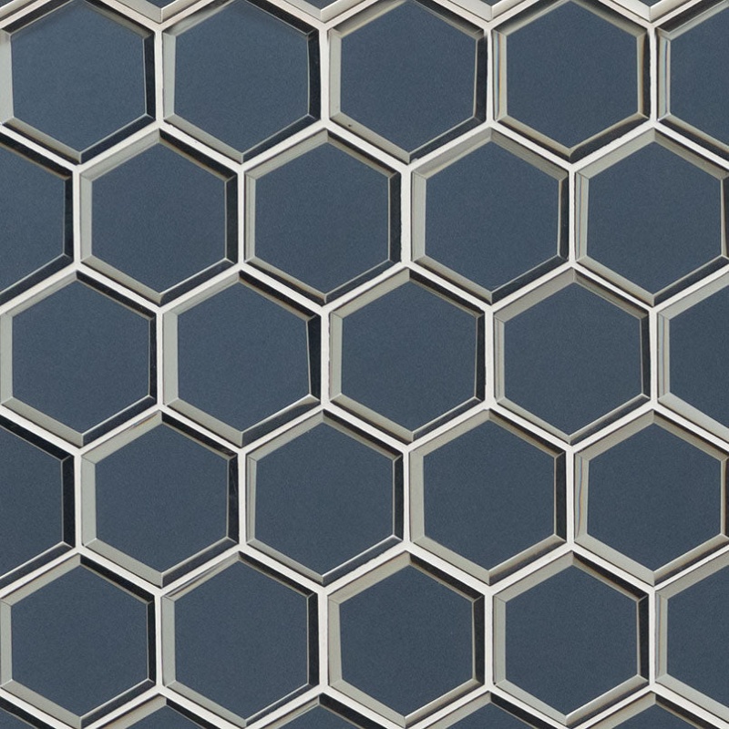 Vague Blue Glass Mosaic - 3" Hexagon - Glossy