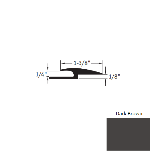 Johnsonite Dark Brown Vinyl Moulding / Trim - 1 3/8" X 12 Ft (144") X 1/4" - 1/8" Adaptor - Adaptor