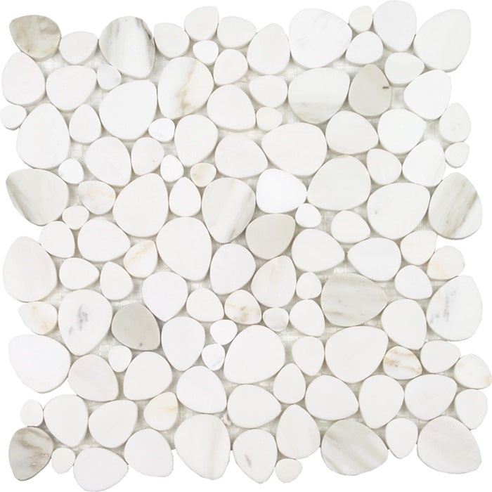 Aquatica Ocean Stone Sliced Calacatta Gold Italian White Natural Stone Mosaic - Pebble - Polished