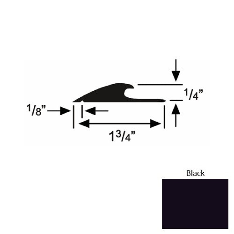 Solid 43 Black Rubber Custom Carpet Edging - 1 3/4" X 9 Ft (108") X 1/4"