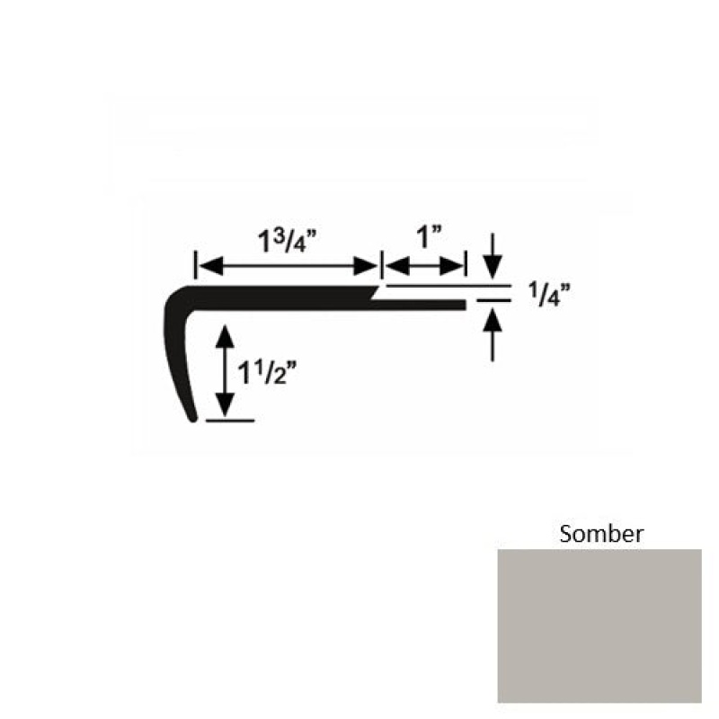 Solid 13 Somber Rubber Single Flange Carpet Stair Nosing (Sq) - 1 3/4" X 9 Ft (108")
