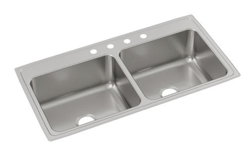 Dlr4322104 Lustertone Classic Stainless Steel Drop In Double Bowl Kitchen Sink - 43" X 22" X 10 1/8" With 4 Holes - Stainless Steel
