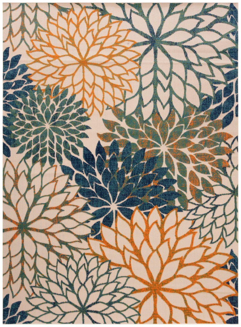 Aloha Blue Green Polypropylene Tropical Area Rug