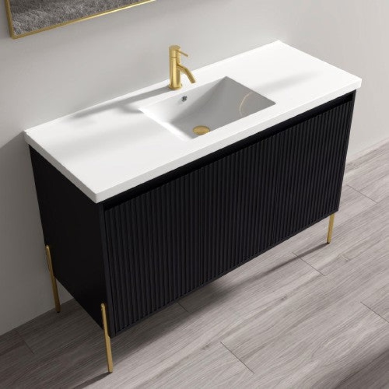002 Series Charcoal Wood Bathroom Vanity with Ceramic Top - 48"