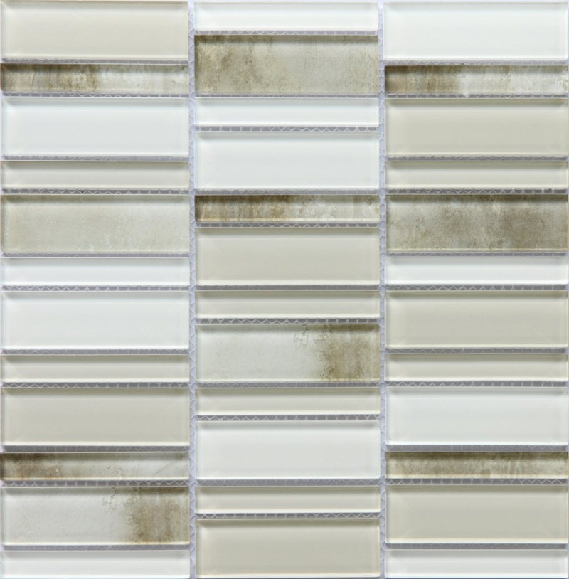 La Vie Cream Stone & Glass Mosaic - Stacked - Glossy