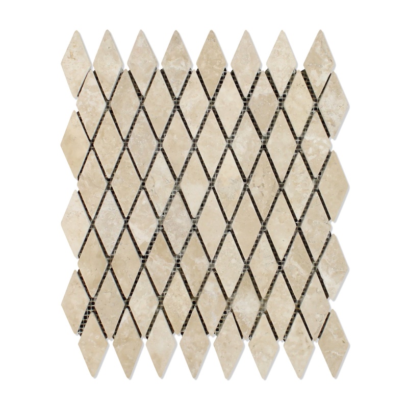 Durango Cross Cut Travertine Mosaic - 1" X 2" Diamond - Tumbled