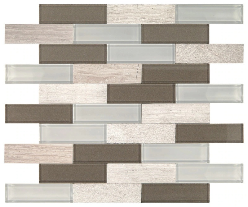 SimplyStick Mosaix Chenille White & Glass Blend Peel-and-Stick Mixed Mosaic, 1 1/4" x 4" Brick