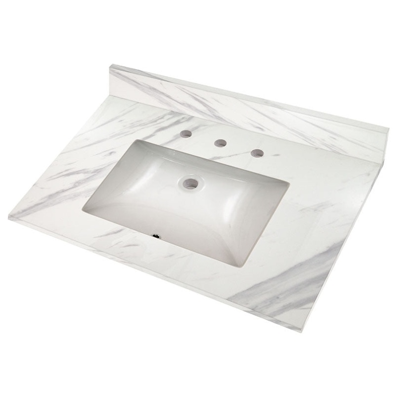 Calacatta Lumas Polished Engineered Marble Vanity Top with Built-In Sink