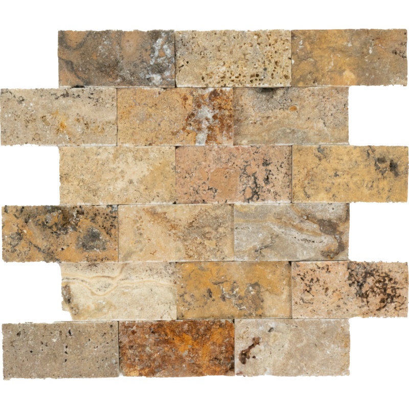 Escabesa Travertine Mosaic - 2" X 4" - Split Face