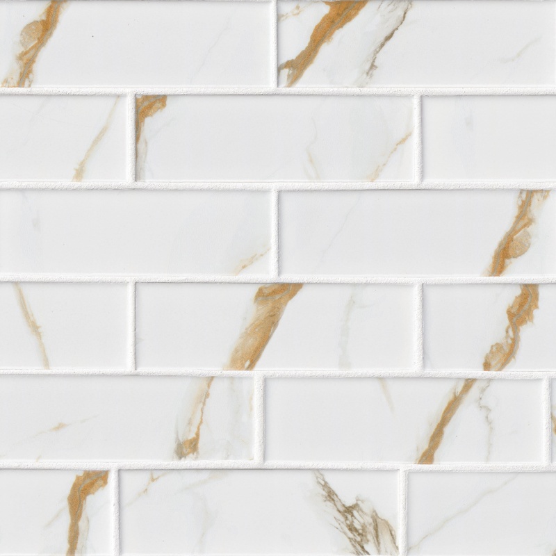 Calacatta Gold Subway Porcelain Mosaic - 2" X 6" - Polished