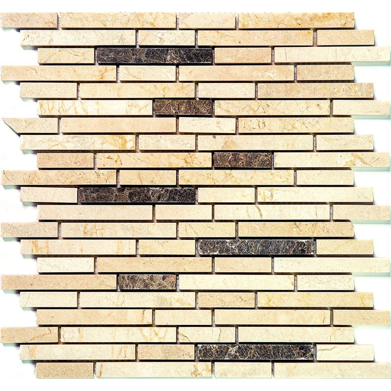 Marbella Crema Marfil / Emperador Dark Marble Mosaic - Old City - Polished & Split Face