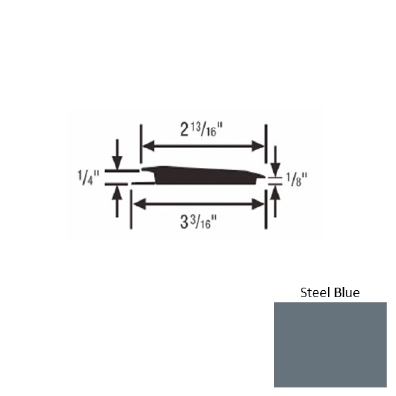 Solid 65 Steel Blue Rubber Rolling Traffic Transition - 3 3/16" X 9 Ft (108") X 1/4" - 1/8"