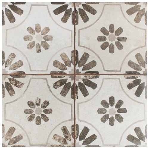 Kings Blume Nero Ceramic Tile - Matte - 17 5/8" X 17 5/8"