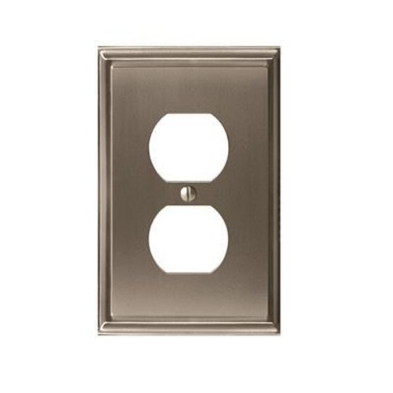 Mulholland Zinc 1 Gang Duplex Outlet Wall Plate - Satin Nickel - 1-Gang