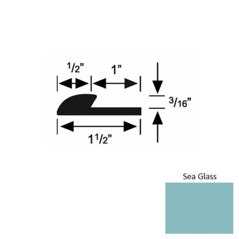 Solid 34 Sea Glass Rubber Underlap Carpet Edge - 1 1/2" X 9 Ft (108") X 3/16"