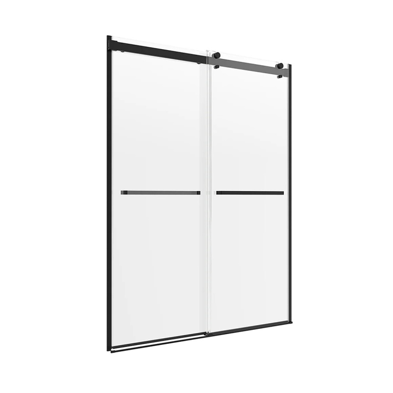 Lagoon Matte Black Sliding Semi Frameless Shower Door - 60" X 63" With Clear Glass - Matte Black