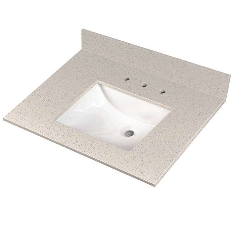 Iced White Polished Engineered Marble Vanity Top With Built In Sink - 37" X 22" - Polished