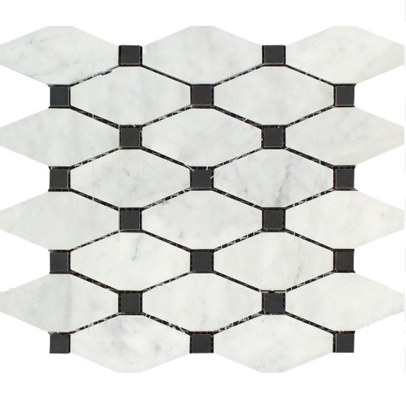 Oriental White Marble Mosaic - Elongated Octagon With Black Dots