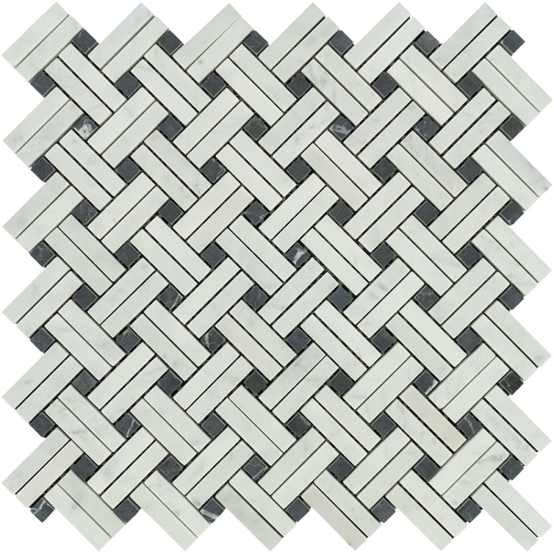 White Carrara Marble Mosaic with Black Dots