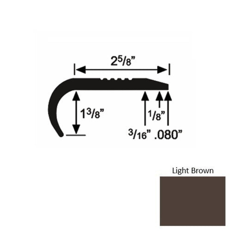 Solid 04 Light Brown Rubber Residential Stair Nosing (Rd) - 2 5/8" X 9 Ft (108")