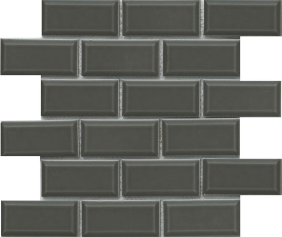Reward Gray Bevel Porcelain Mosaic - 2" X 4" Offset - Glossy
