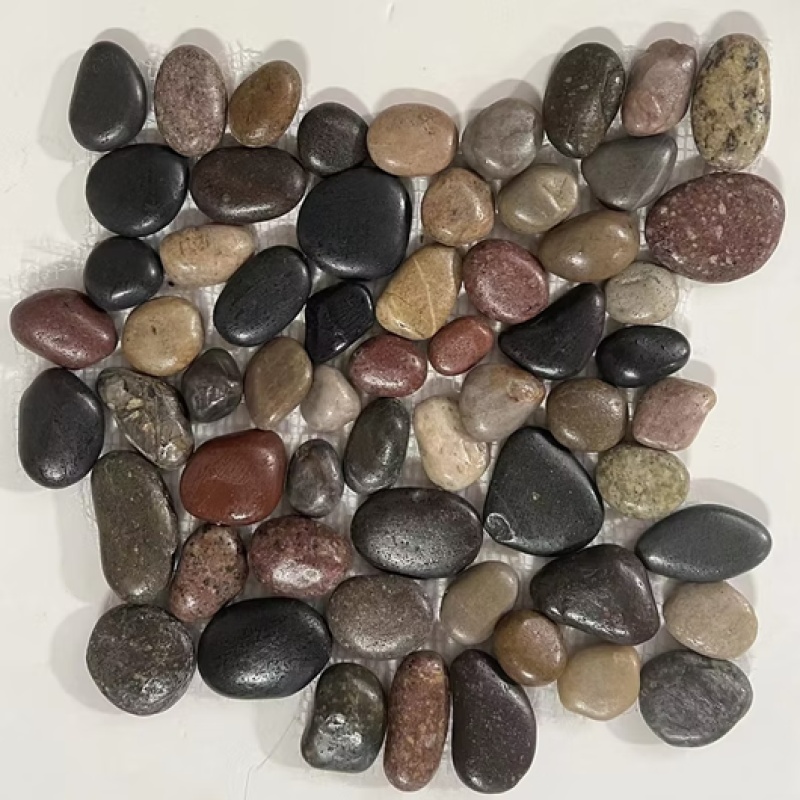 Mixed Salad Interlocking Round Pebble Mosaic - 12" X 12" - Polished
