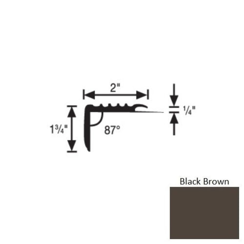 Flextones Black Brown Vinyl 171 Carpet Stair Nosing - 2" X 12 Ft - Thermoplastic