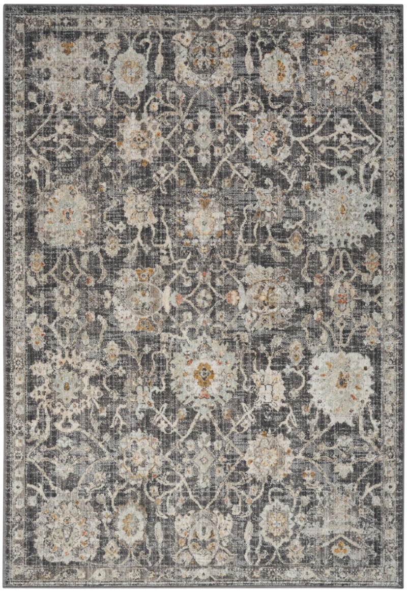 Charcoal Polypropylene Vintage Area Rug 4 ft x 6 ft