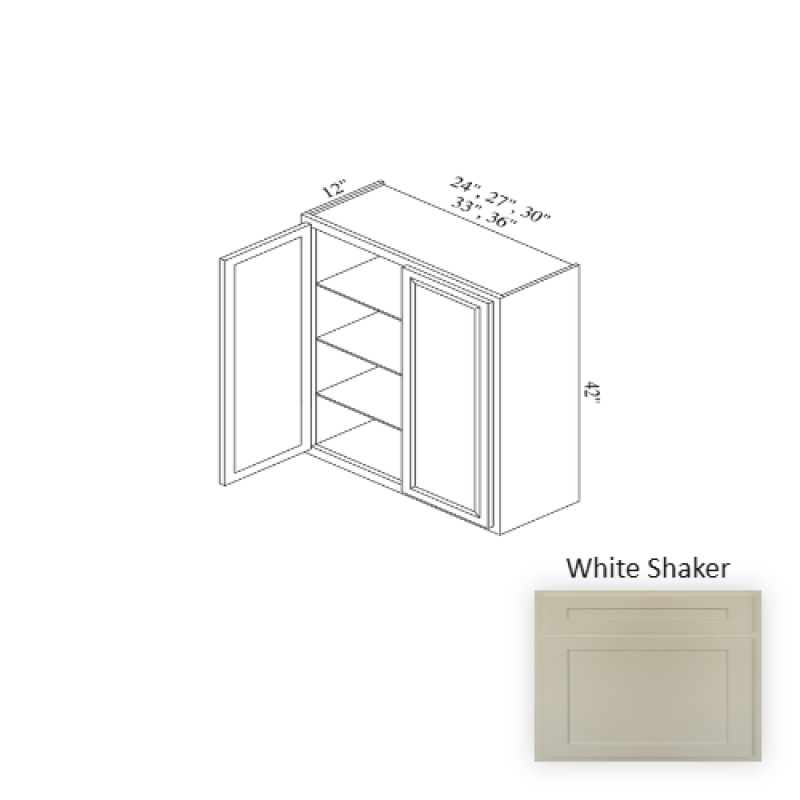 White Shaker Wood Kitchen Wall Cabinet 33" x 42" x 12"