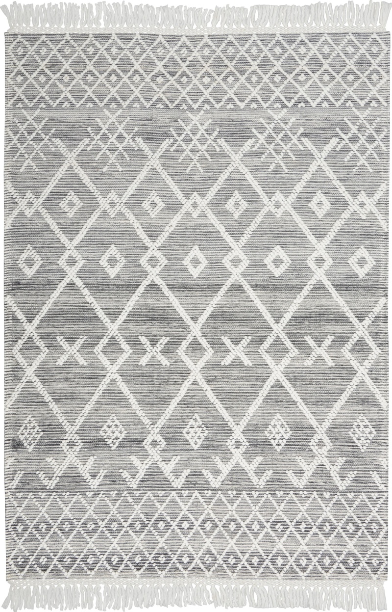 Grey / Ivory Polyester Bohemian Area Rug 5 Ft x 8 Ft