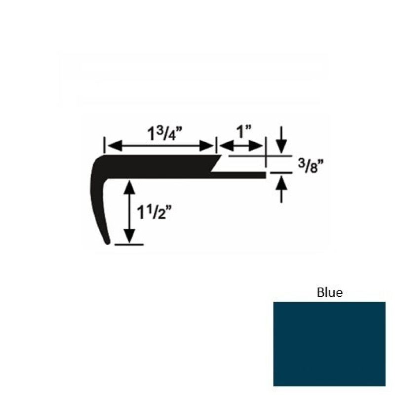 Solid 11 Blue Rubber Single Flange Carpet Stair Nosing (Sq) - 1 3/4" X 9 Ft (108")