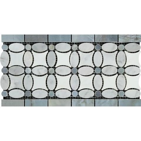 White Carrara Marble Flower Border 5 3/4" x 11 1/4"