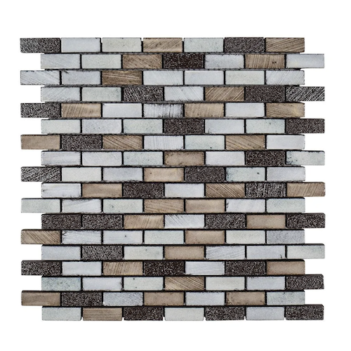 Ashland & Halsted Reclaim Basalt Mosaic - Mini Brick - Glossy