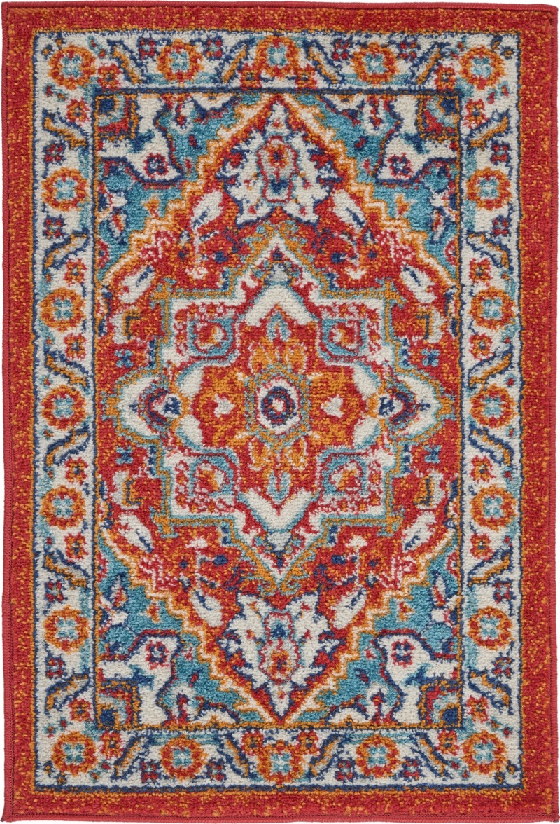 Passion Red Multi Colored Polypropylene Bohemian Area Rug