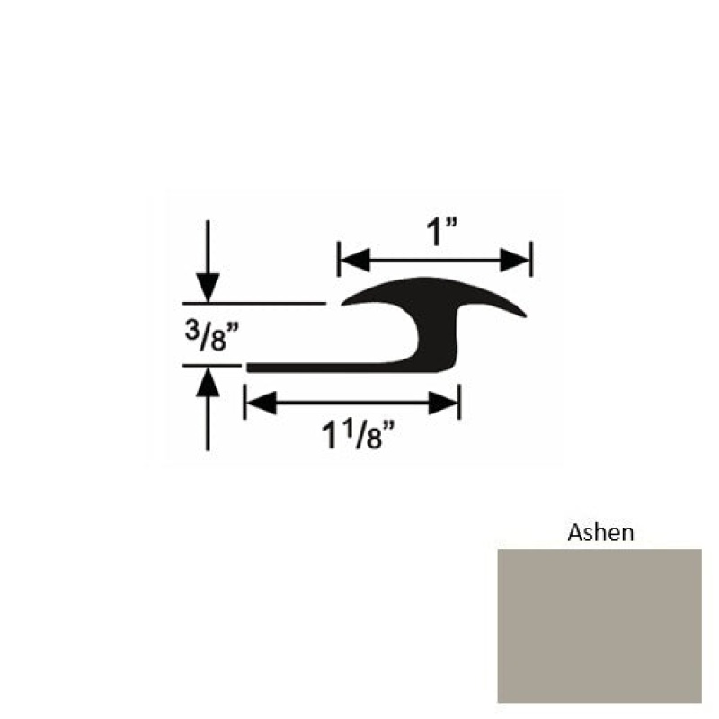 Solid 60 Ashen Rubber Tile / Carpet Joiner - 1 1/8" X 9 Ft (108") X 3/8"